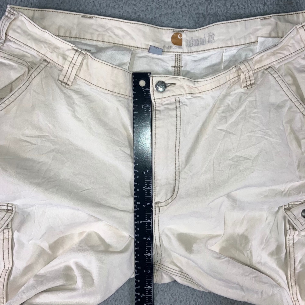 Carhartt Cargo Pants Men 42x30 Relaxed Fit Cream Work Grunge Thrashed Fit 40x29 - Picture 9 of 16